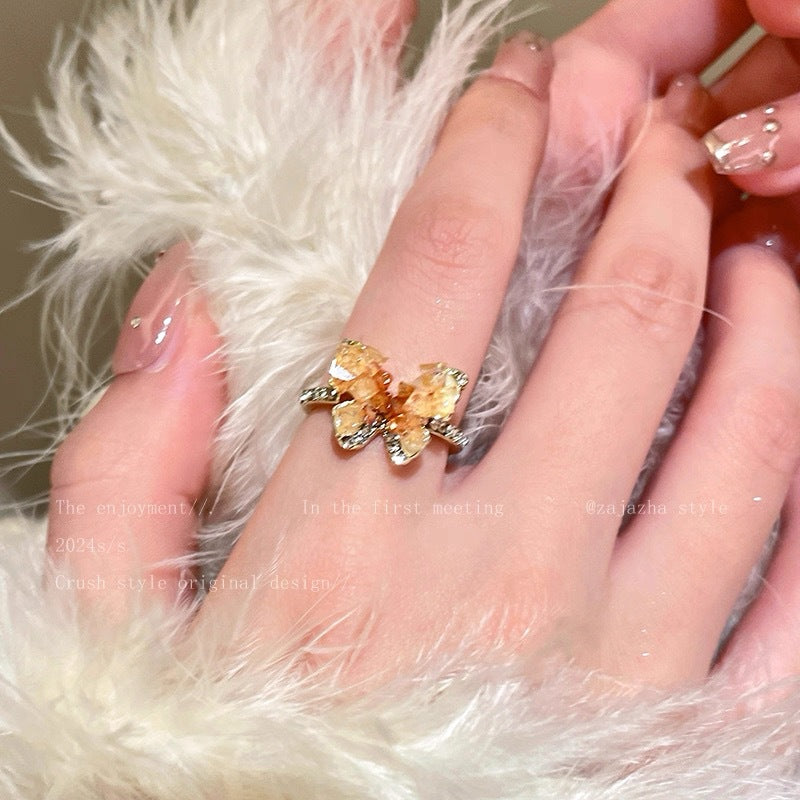 Wholesale Alloy Plated Gradient Leaf Butterfly Zircon Ring for Women,  Fashion Jewelry Accessory