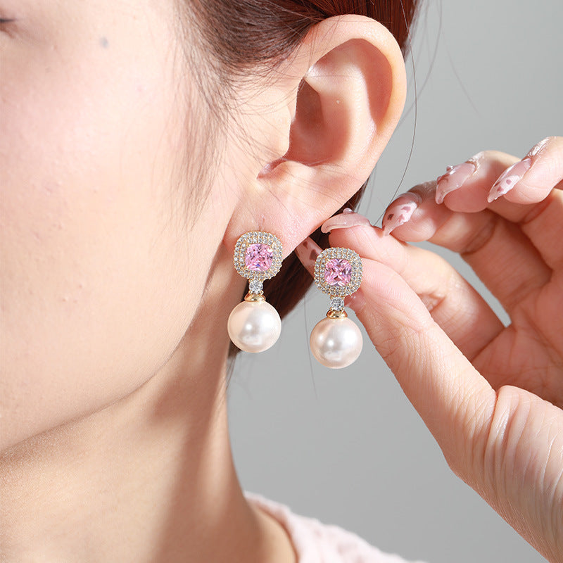 Wholesale Romantic Truffle Elegant Light Luxury  Beaded Micro-inlaid Sugar Stud Earrings