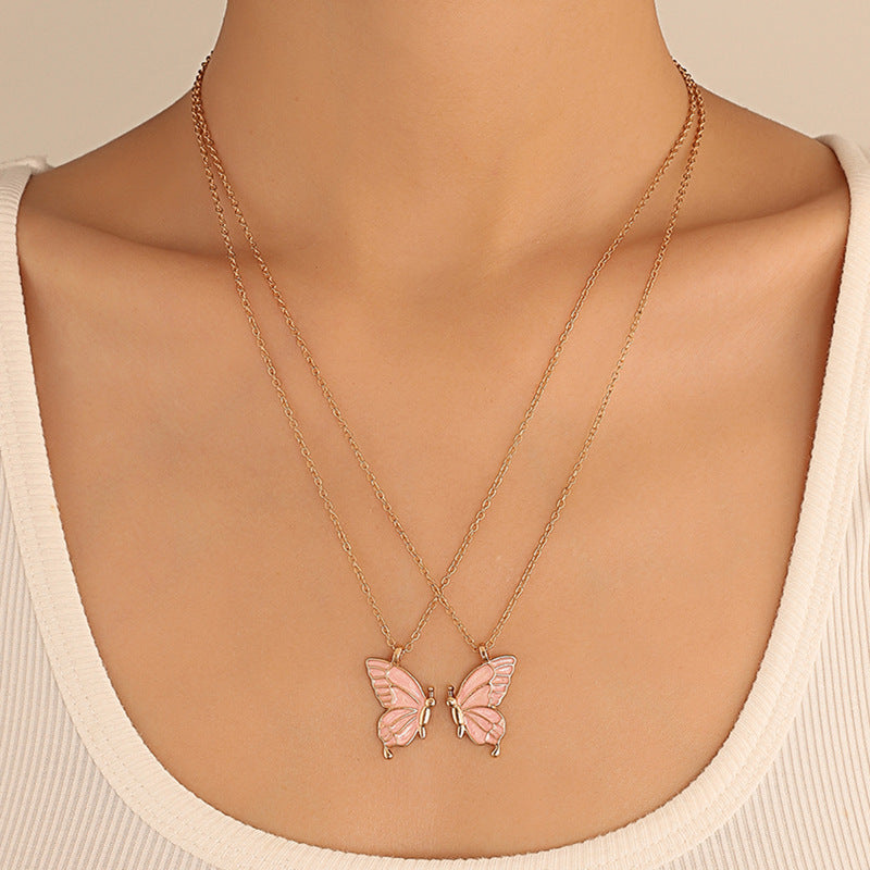 Wholesale  Oil Dripping Butterfly Necklace