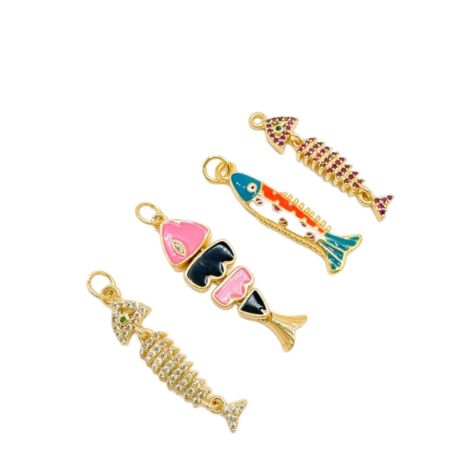 Wholesale Ocean Sea Fish Micro-Inlaid Zircon Gold Plated Pendant Necklace Jewelry Accessory Boutique Resale
