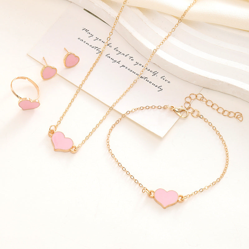 Wholesale Simple Heart Necklace Bracelet Ring Earrings Sets ACC-NE-ChaoKai012