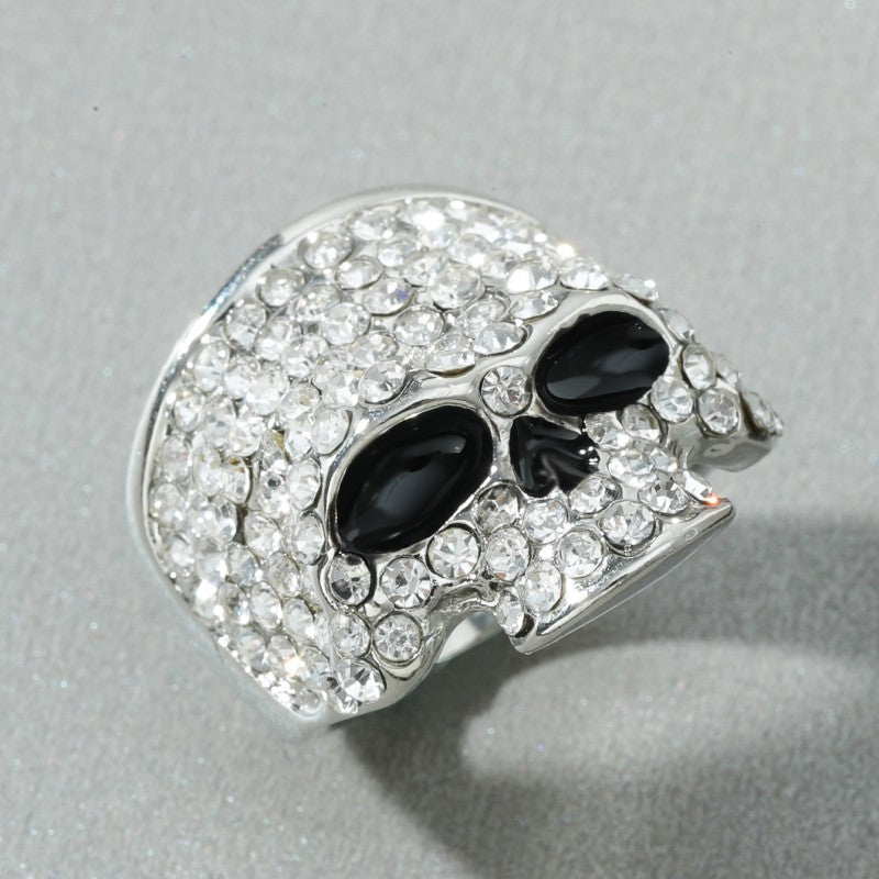 Wholesale Gothic Style Skull Punk Hip Hop Rhinestone Zinc Alloy Men's Ring ACC-RS-JunJie001