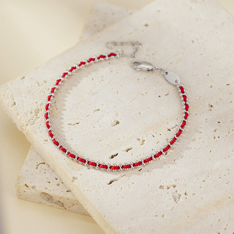 Wholesale Trendy Lucky Red String Woven Bracelet For Women White Gold Tone Accent Casual Everyday Jewelry Accessory Gift Boutique Resale