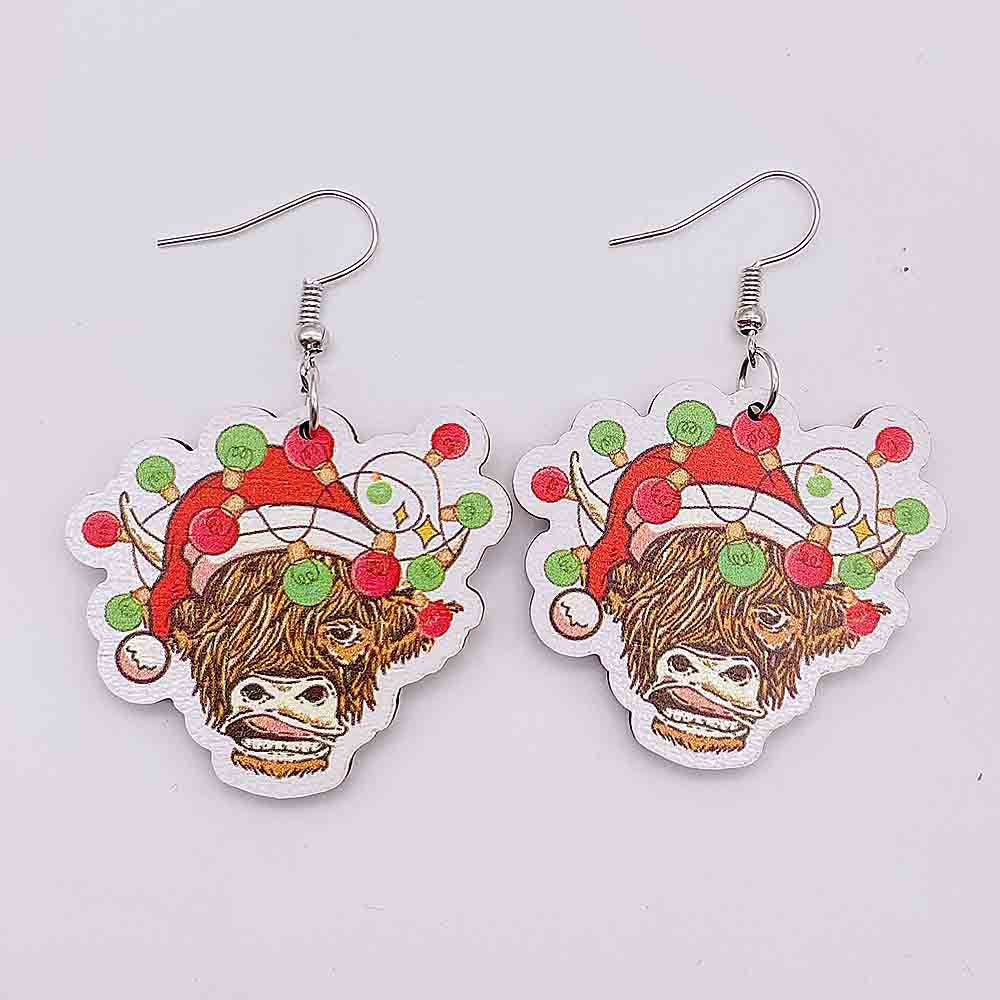 Wholesale Christmas Wood Earrings Lanterns Santa Hat Bull Head Beer Mug Earrings ACC-ES-ChenY030
