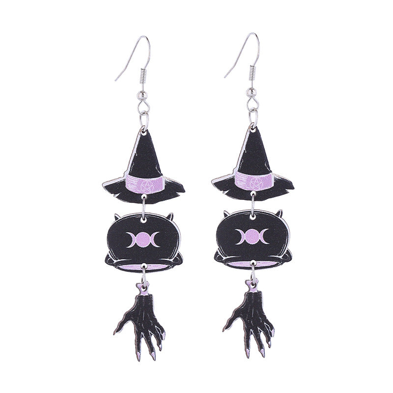 Wholesale Acrylic Earrings Ghost Pumpkin Bat  Skull Long  Halloween Earrings