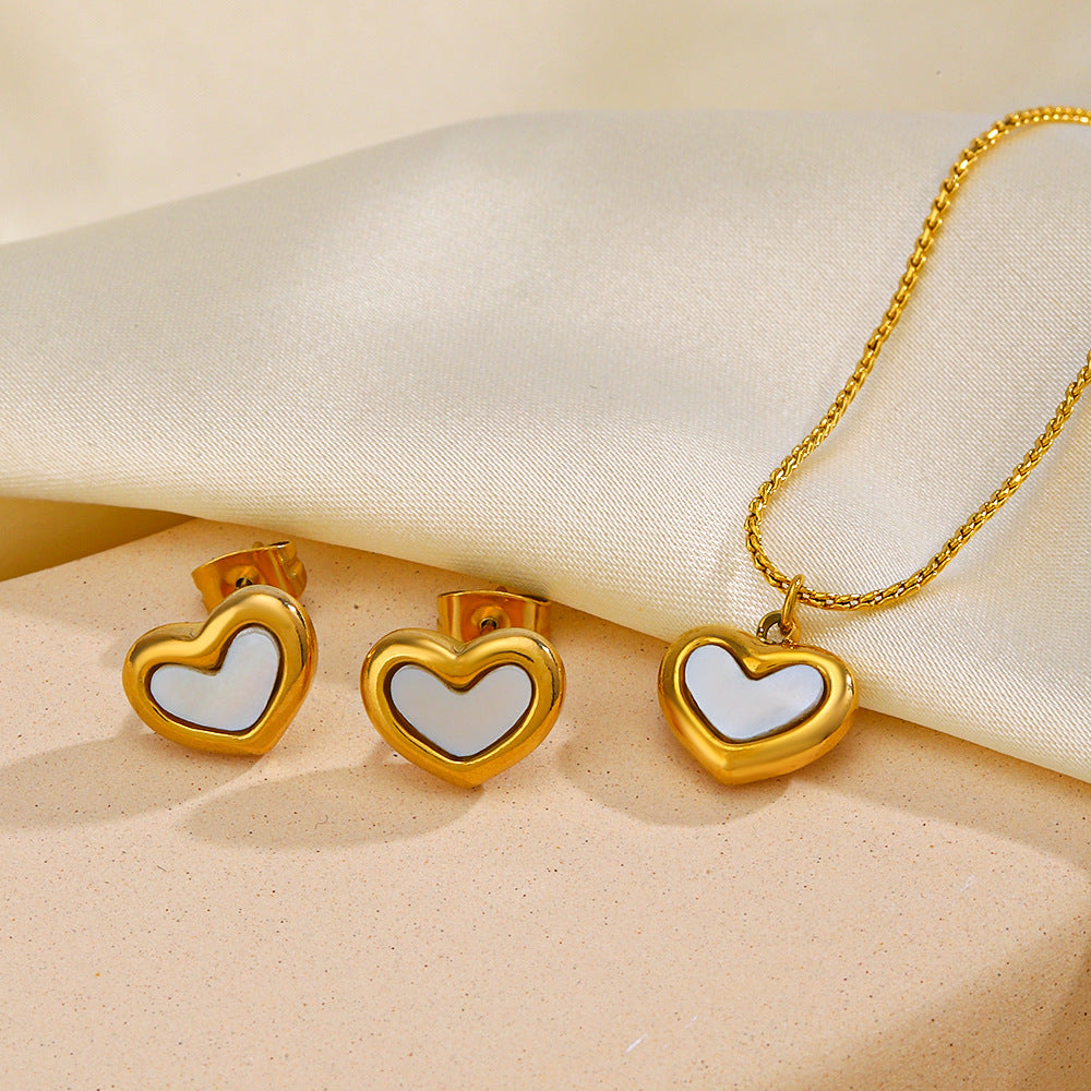 Wholesale Light Luxury Necklaces Simple Shell Heart Shaped Stainless Steel Necklace Earrings Bracelet ACC-NE-JiaLi002