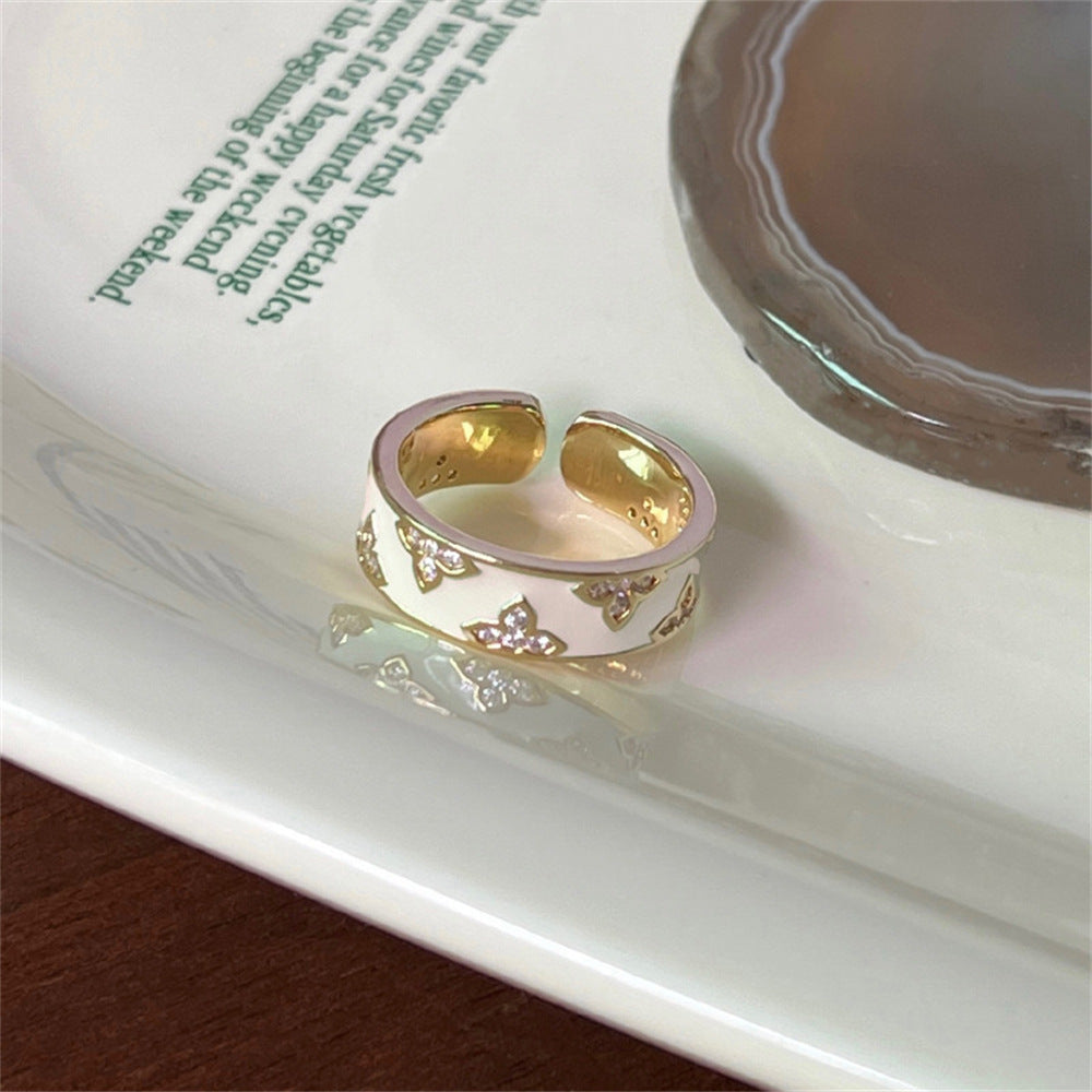 Wholesale Enamel Drip Butterfly Ring Mother-of-pearl Diamond Open Ring ACC-RS-Yues001