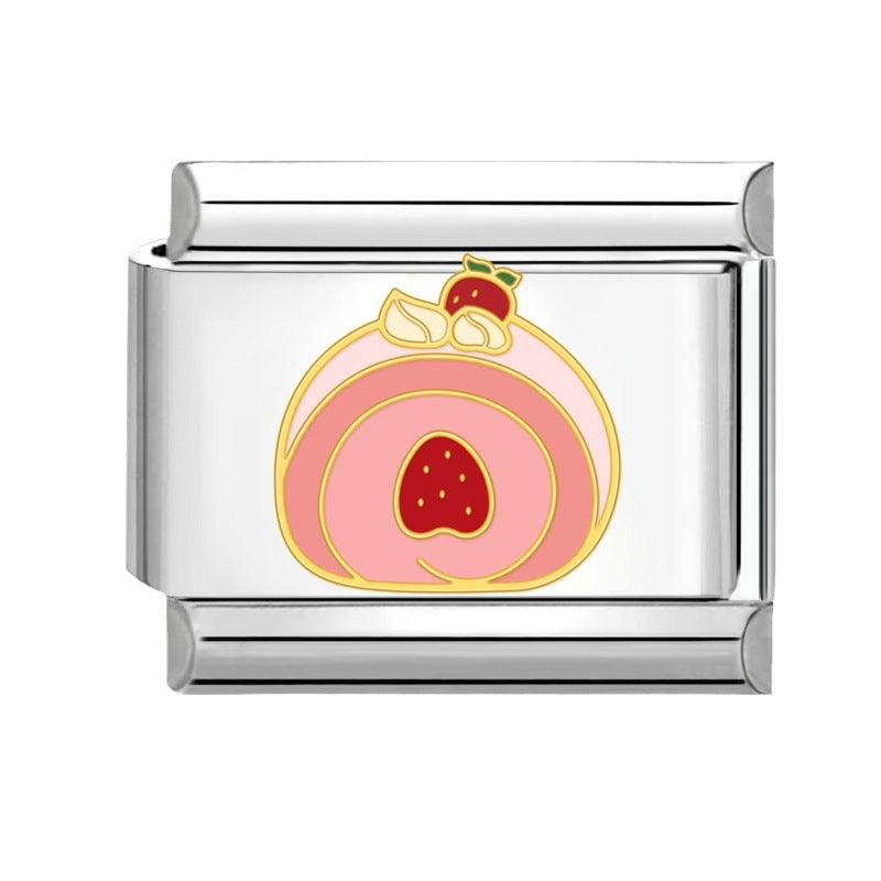 Wholesale Italian Charm Bracelet 9mm DIY Splicing Strawberry Cake Stainless Steel Composable Bracelet