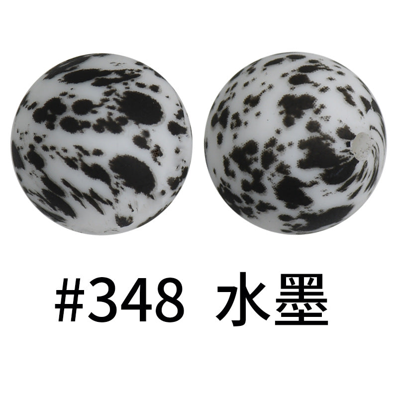 Wholesale 50pcs 15mm Western Style Leopard Skull Color Aztec Printed Silicone Balls Beads ACC-BDS-HeSheng004