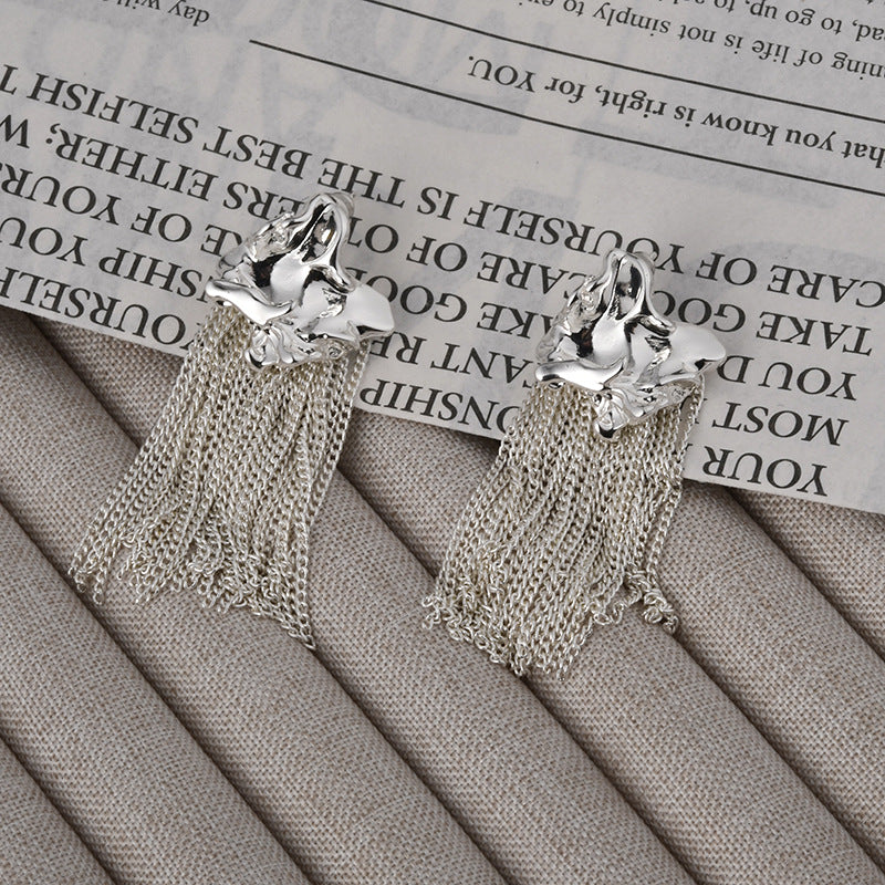 Wholesale  Exaggerated Asymmetrical Pleated Long Tassel Earrings