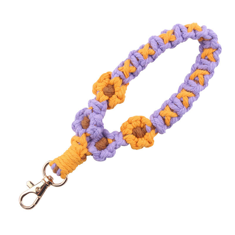 Wholesale Handmade Woven Daisy Cotton Rope Lanyard Keychain ACC-KC-GuangTian071