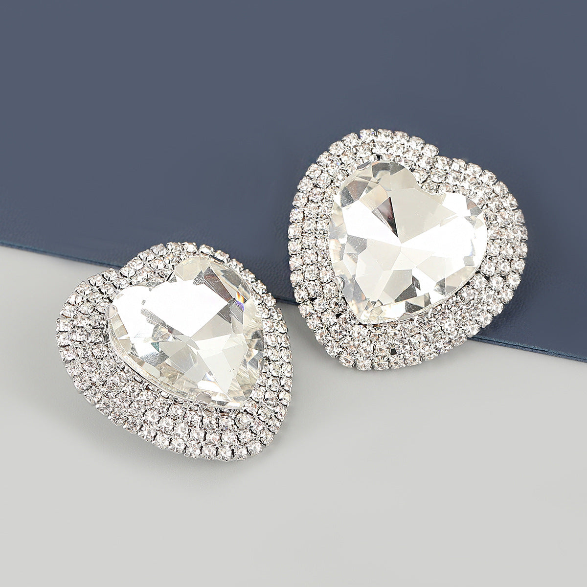 Wholesale diamond heart shaped glass diamond alloy earrings ACC-ES-JL014