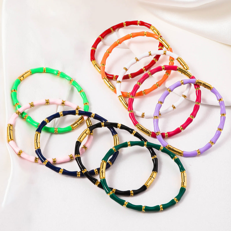 Wholesale Oil Drop Stainless Steel Multicolor Bamboo Bracelet ACC-BT-RuiX003