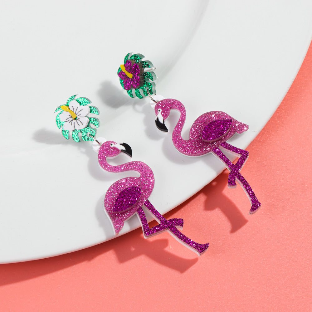 Wholesale cute wind flamingo acrylic cartoon earrings
