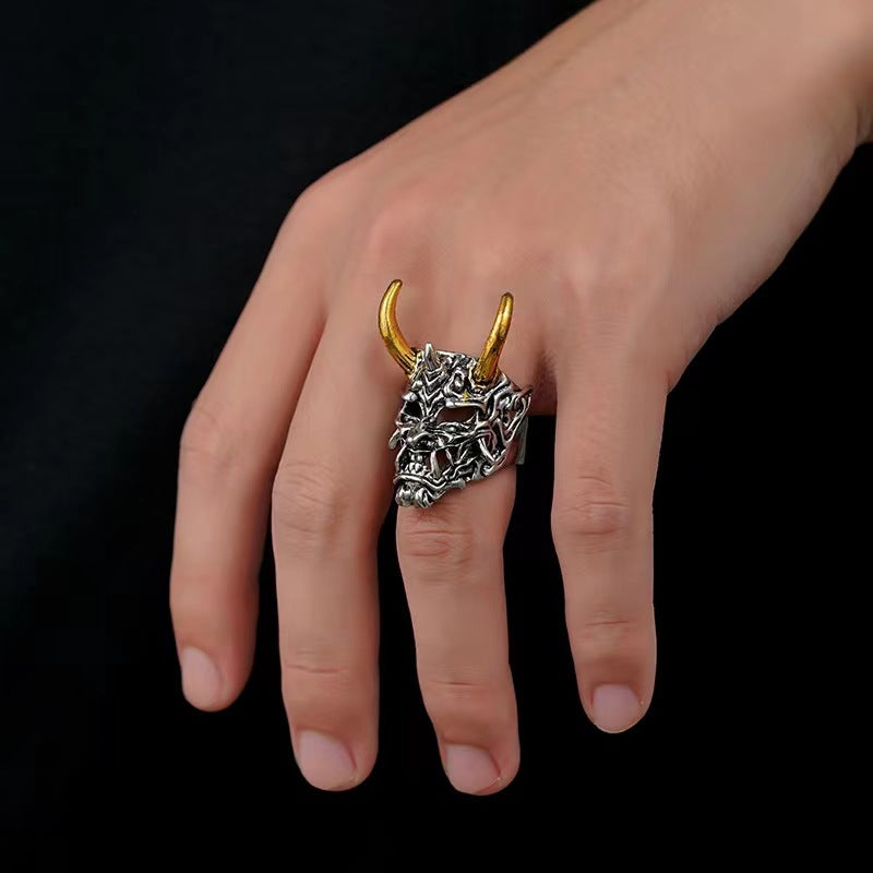 Wholesale Men' s Two-Tone Skull Ring Alloy Adjustable Fashion Jewelry Accessory Boutique Resale