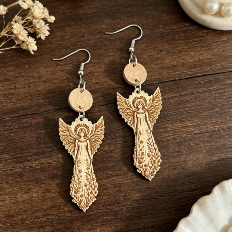 Wholesale Vintage Bohemian Printed Wooden Double Layer Earrings,  Jewelry Accessory for Party and Gift
