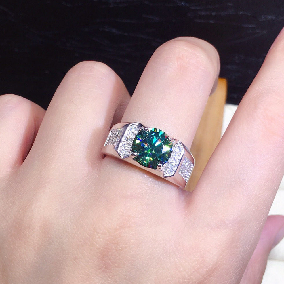 Wholesale Fashion Adjustable Open Ring Blue-Green Stone Geometric Shape Jewelry Accessory