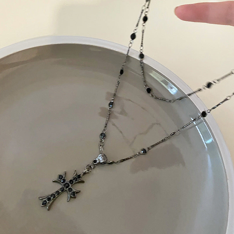 Wholesale Dark Zircon Cross Beaded Necklace