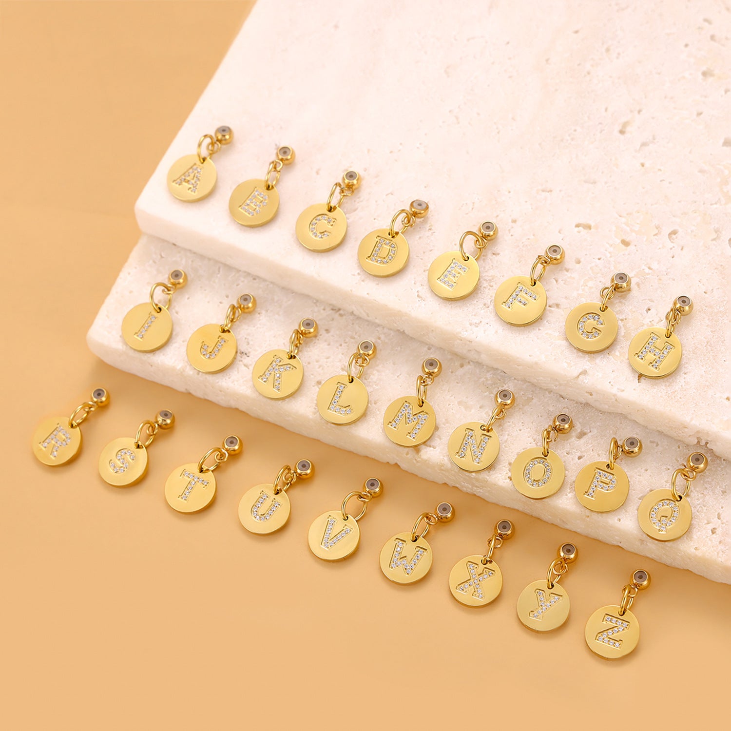 Wholesale  14K Round Brand Diamond Letter  Stainless Steel Pendant