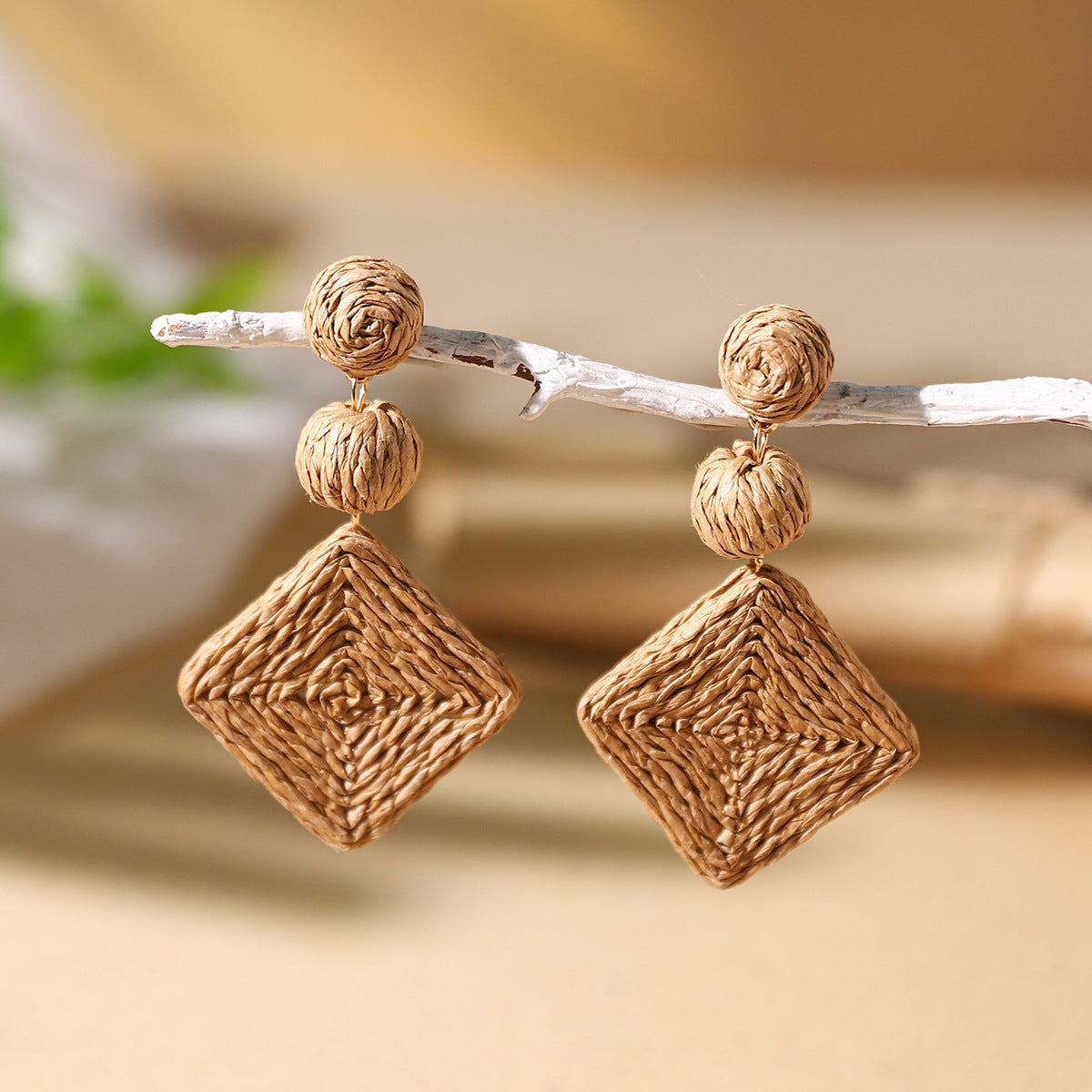 Wholesale Bohemian Exaggerated Raffia Earrings Hand Woven ACC-ES-XLH002