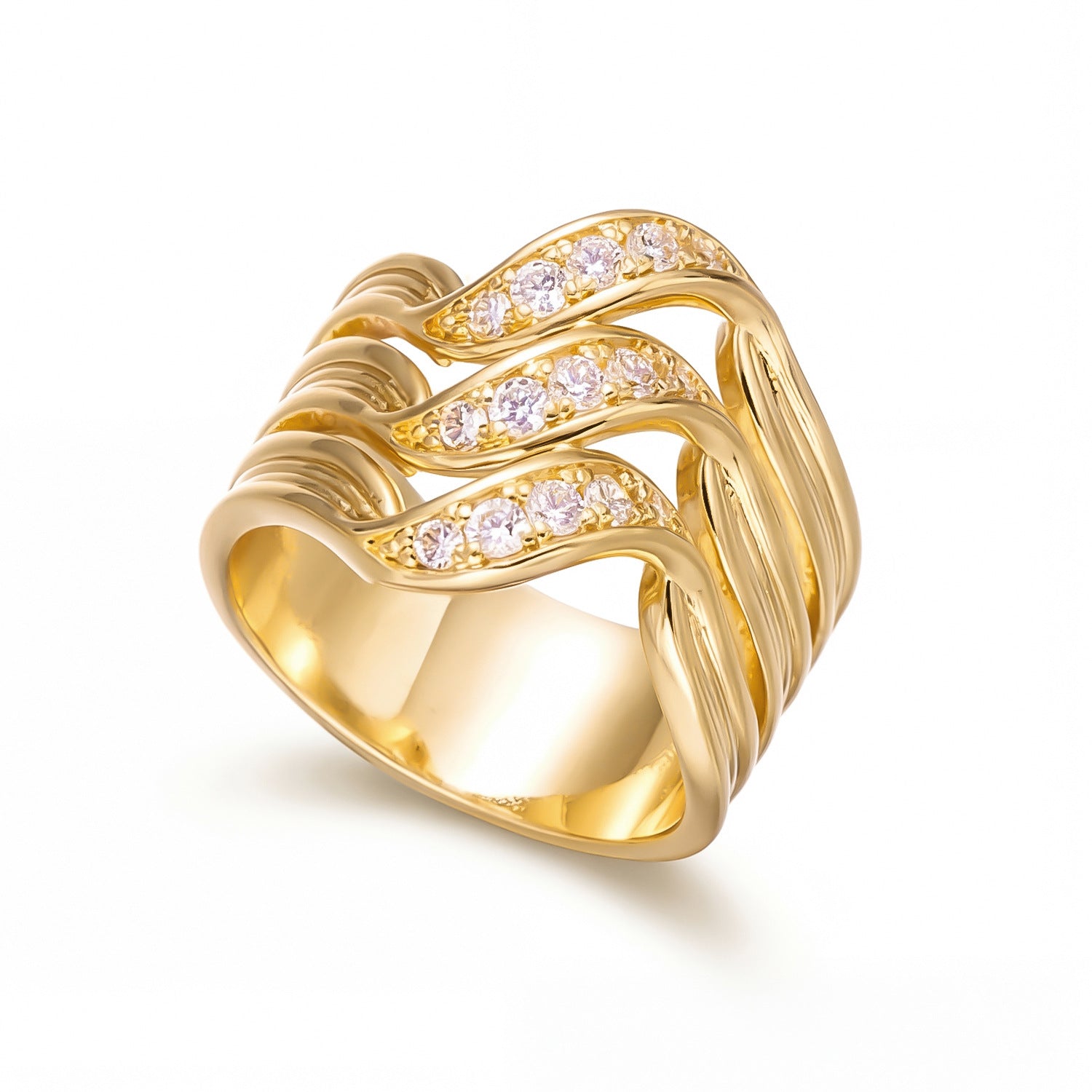 Wholesale Three In One Heart Shaped Copper Zircon Ring Trendy Everyday Jewelry Accessory