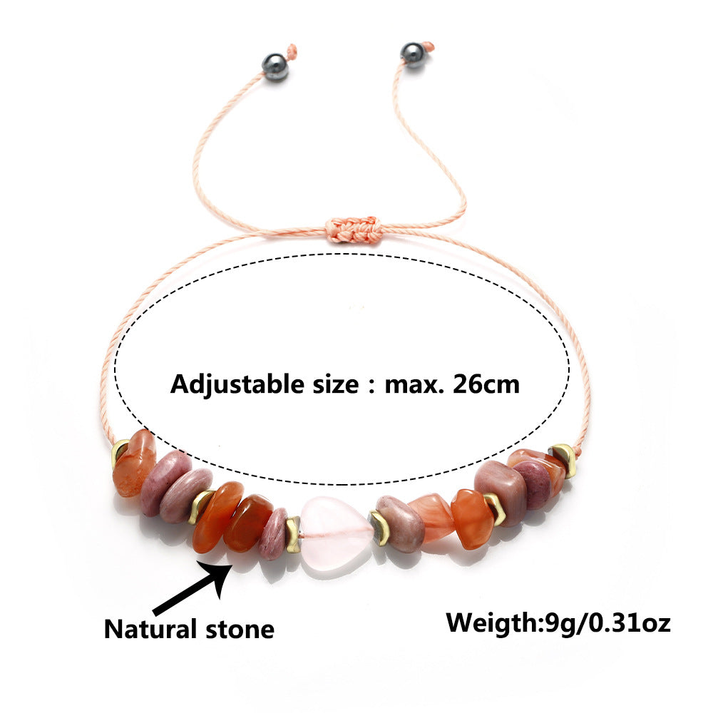 Wholesale Beaded Stone Bracelet Heart-Shaped Rose Quartz Red Agate Gravel Combination Crystal  Bracelet