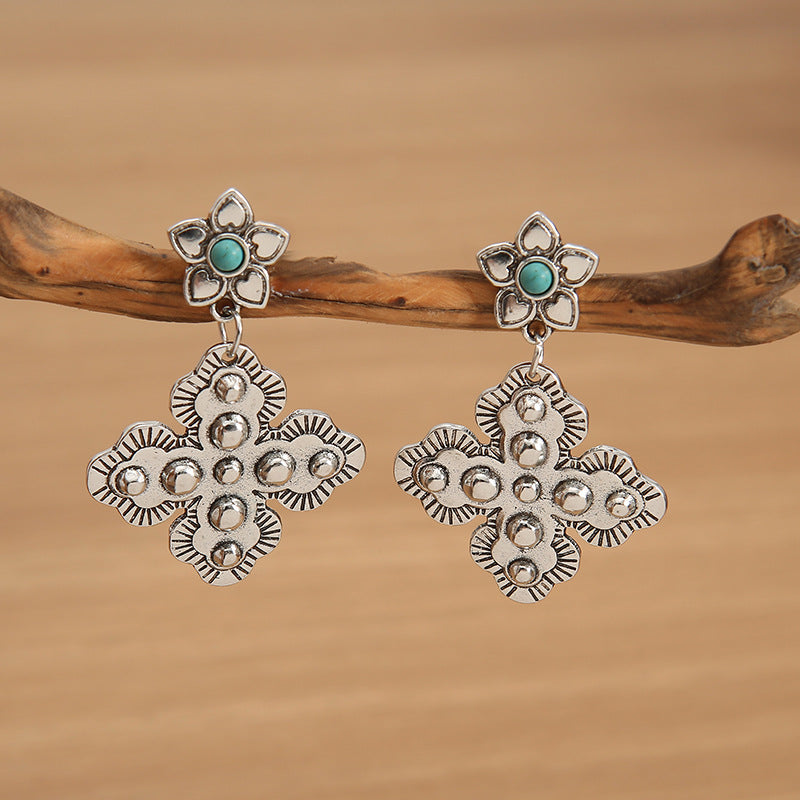 Wholesale Retro Turquoise Cross Earrings Fashion Accessory for Boutique Resale