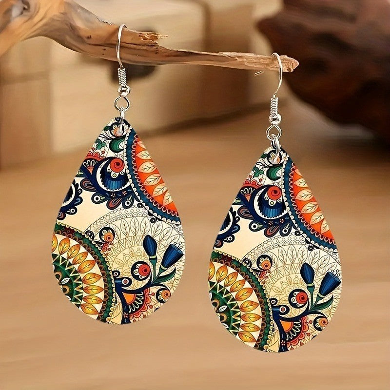 Wholesale Acrylic Cashew Flower Totem Bohemian Colorful Earrings