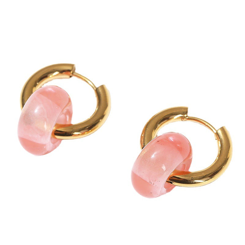 Wholesale  natural crystal agate abacus beads titanium steel gold-plated earrings