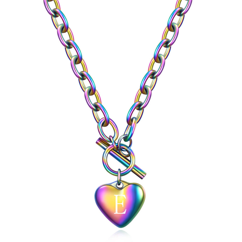 Wholesale Colorful 26 Letters Love Titanium Steel Necklace Heart Pendant Necklace ACC-NE-ZhongZhe001