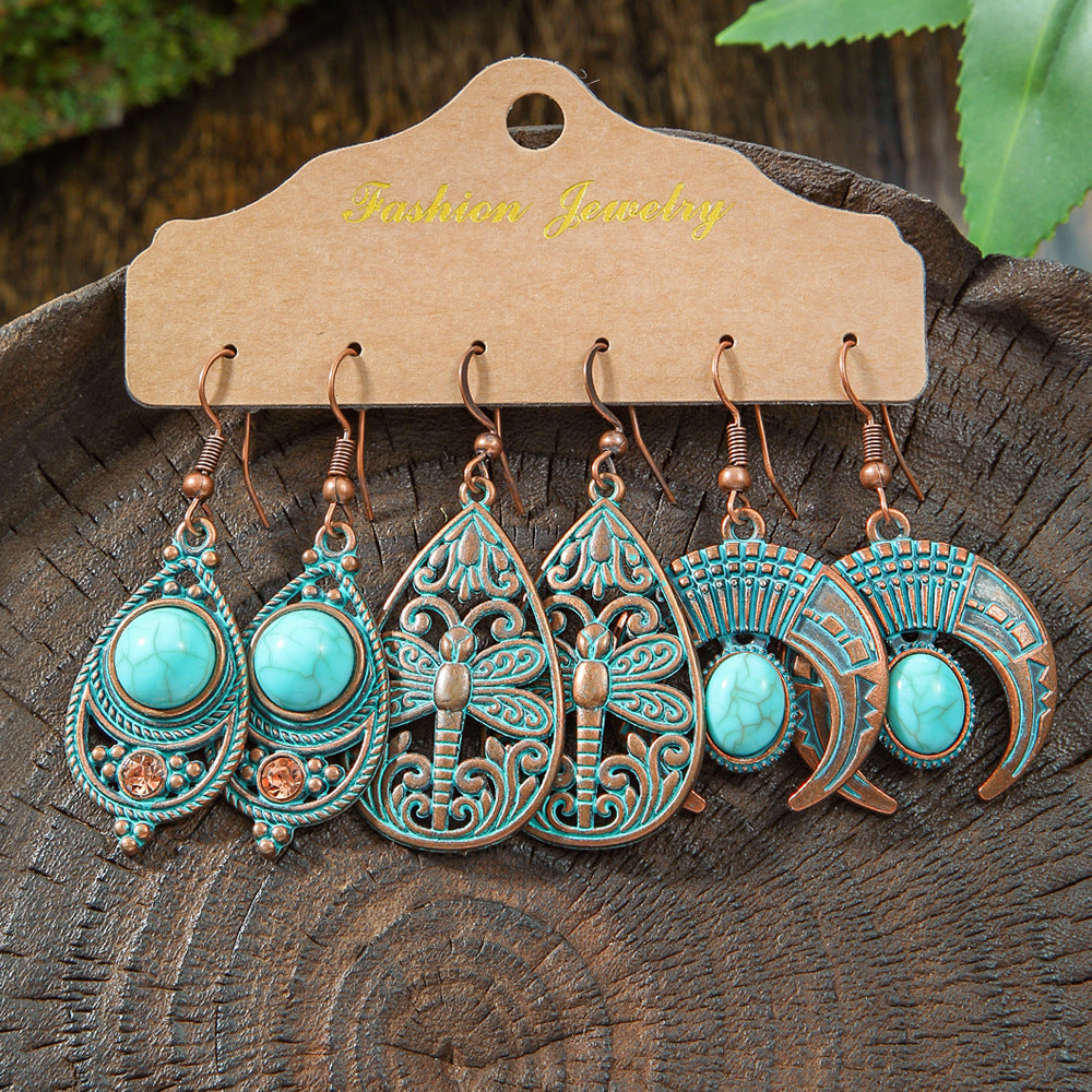 Wholesale Retro Irregular Tassel Earrings Set 3 Piece Alloy Fashion Jewelry for Boutique Resale