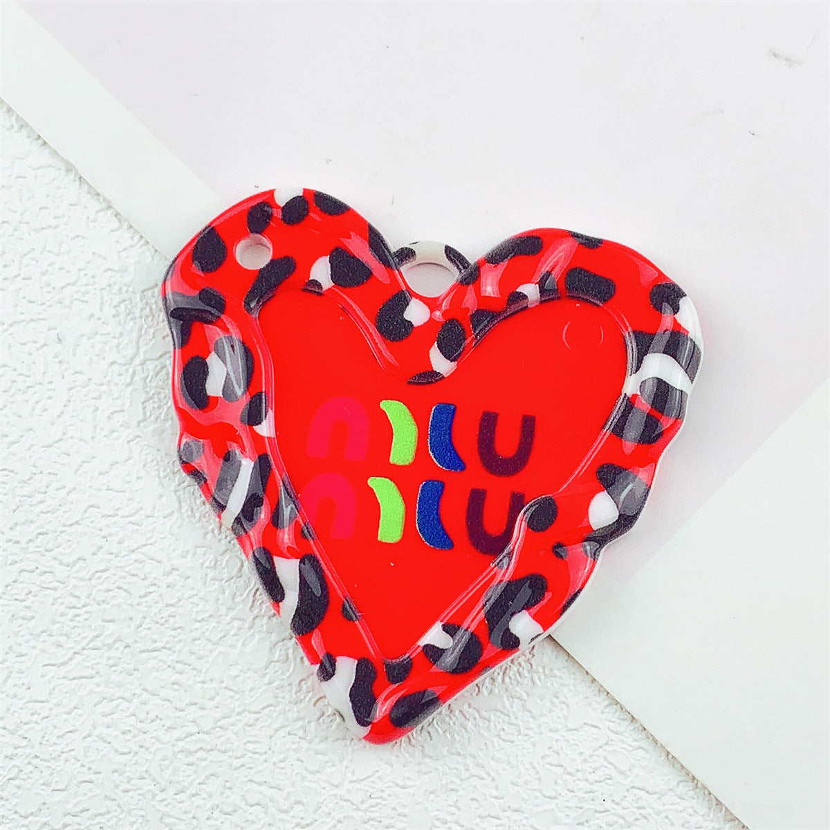 Acrylic Double-Sided Printed Colorful Leopard Print Large Heart Pendant