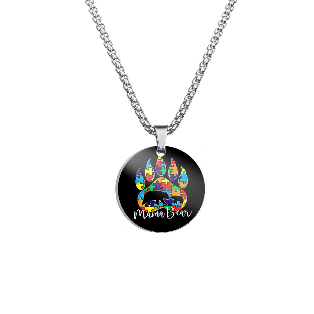 Wholesale Autism MOM Color Printed Pendant Stainless Steel Necklace Mother's Day ACC-NE-HuanYu002