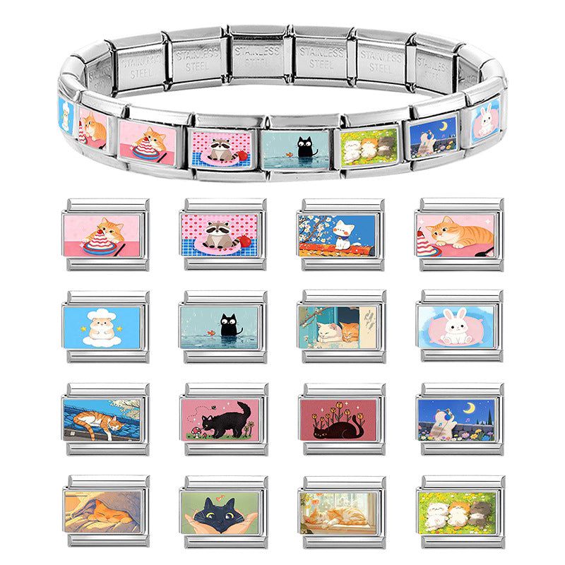 Wholesale Cute Cat DIY Modular Bracelet Stainless Steel Fashion Accessory