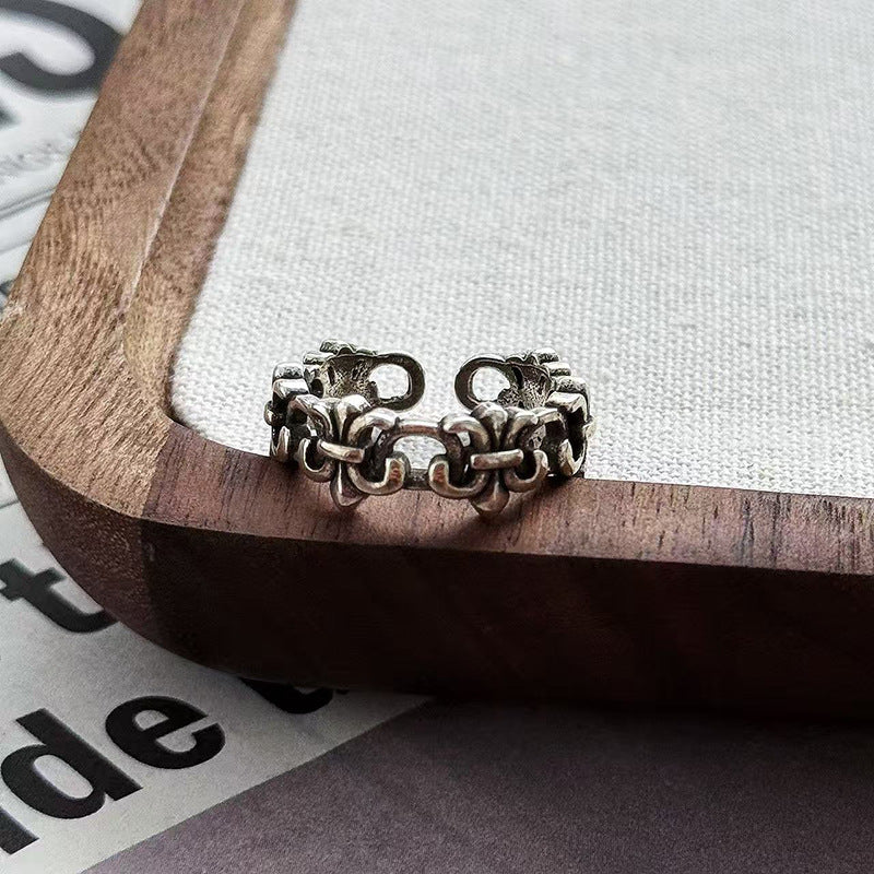 Wholesale Vintage Distressed Cross Ring Copper Zircon Stackable Fashion Accessory