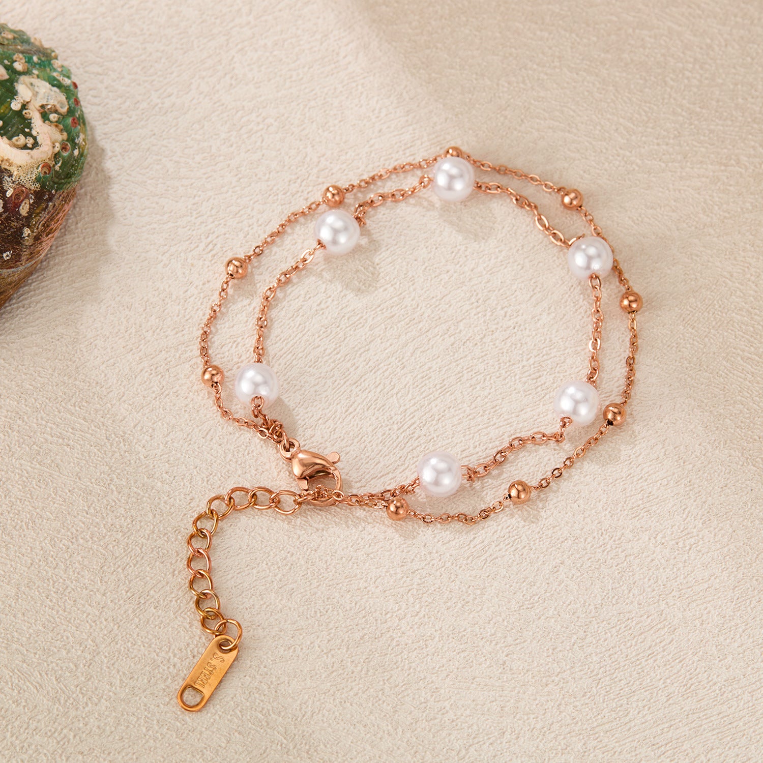 Wholesale  titanium  steel double pearl bracelet