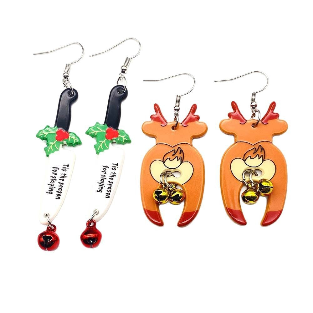 Wholesale Christmas Earrings Snowflake Elk Bell Christmas Dwarf Acrylic Double-Sided Printing Earrings