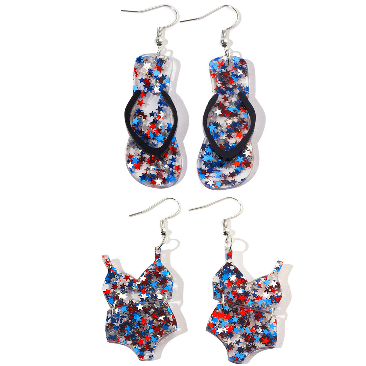 Wholesale  US Independence Day National Day Bikini Flip Flops Acrylic Personality Earrings