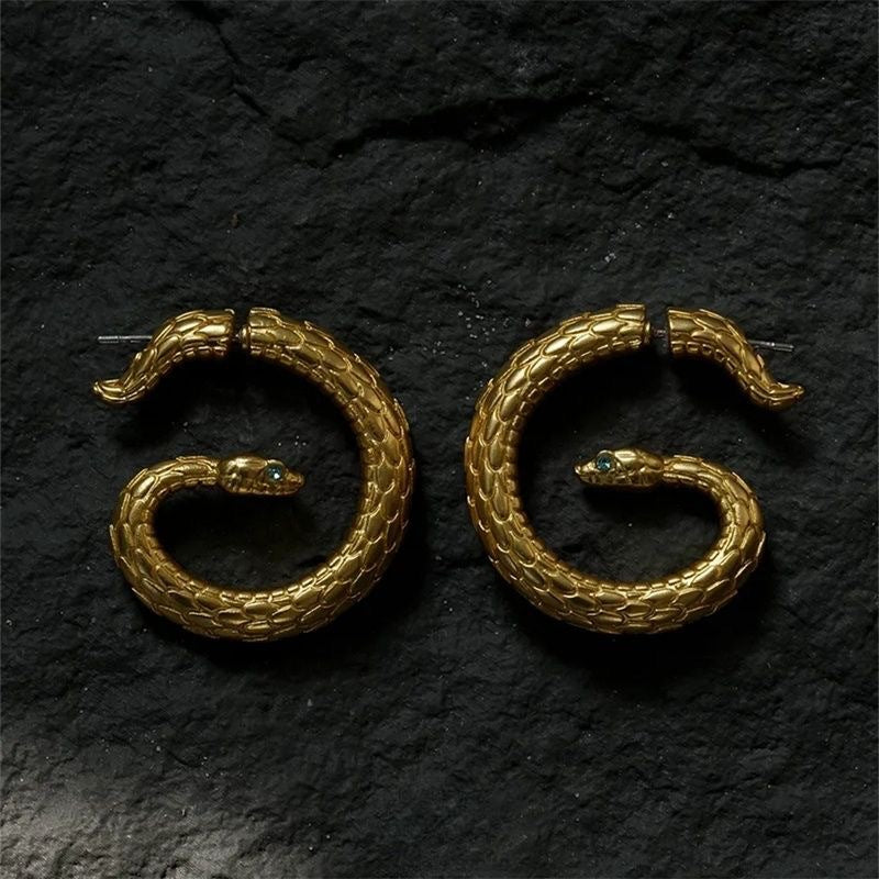 Wholesale  spiral green-eyed snake-shaped earrings