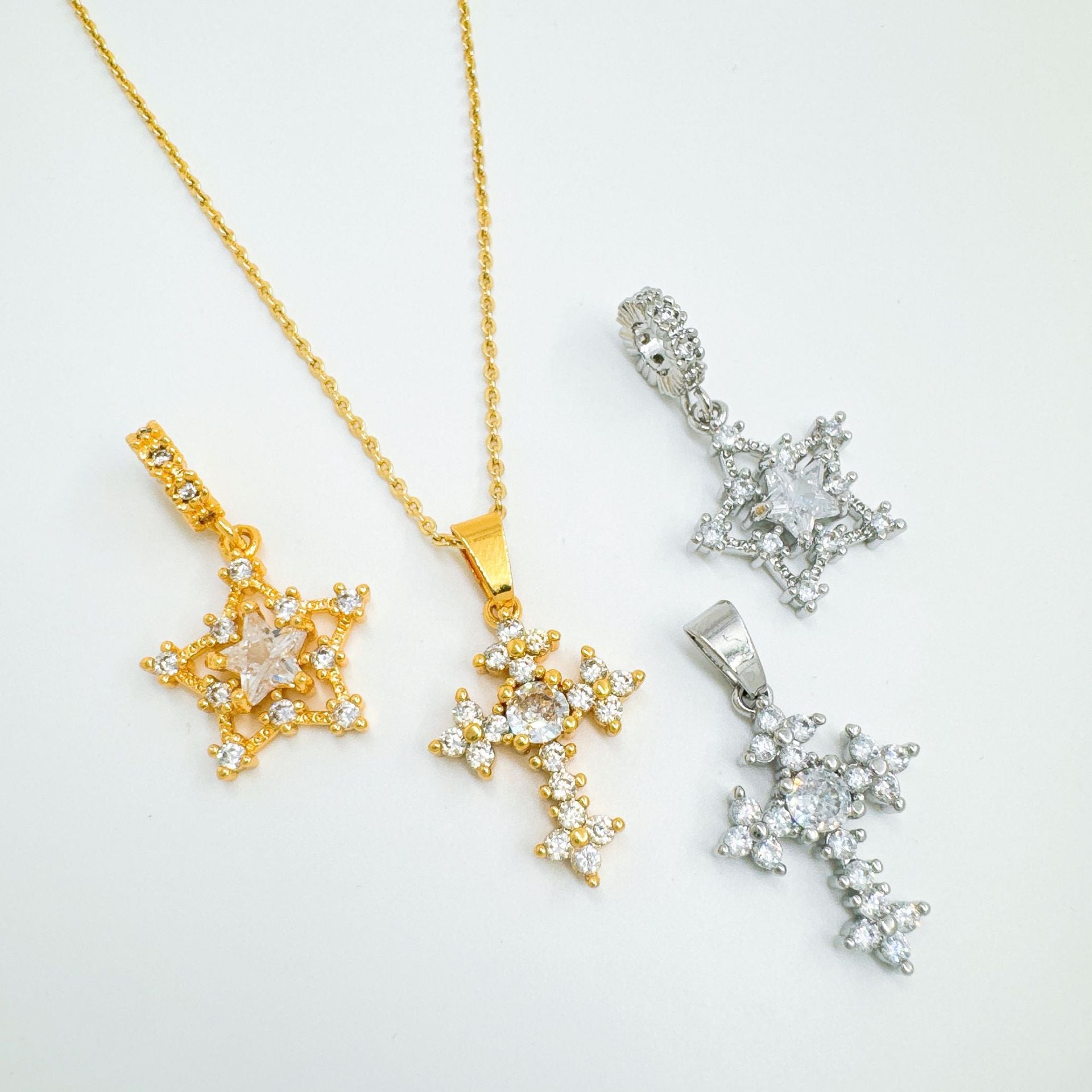 Wholesale Light Luxury Cross Necklace,  Gold Plated Copper Micro Inlaid Zircon