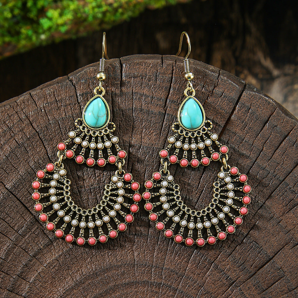 Wholesale Bohemian Fan Earrings Colorful Beads Alloy Jewelry Accessory