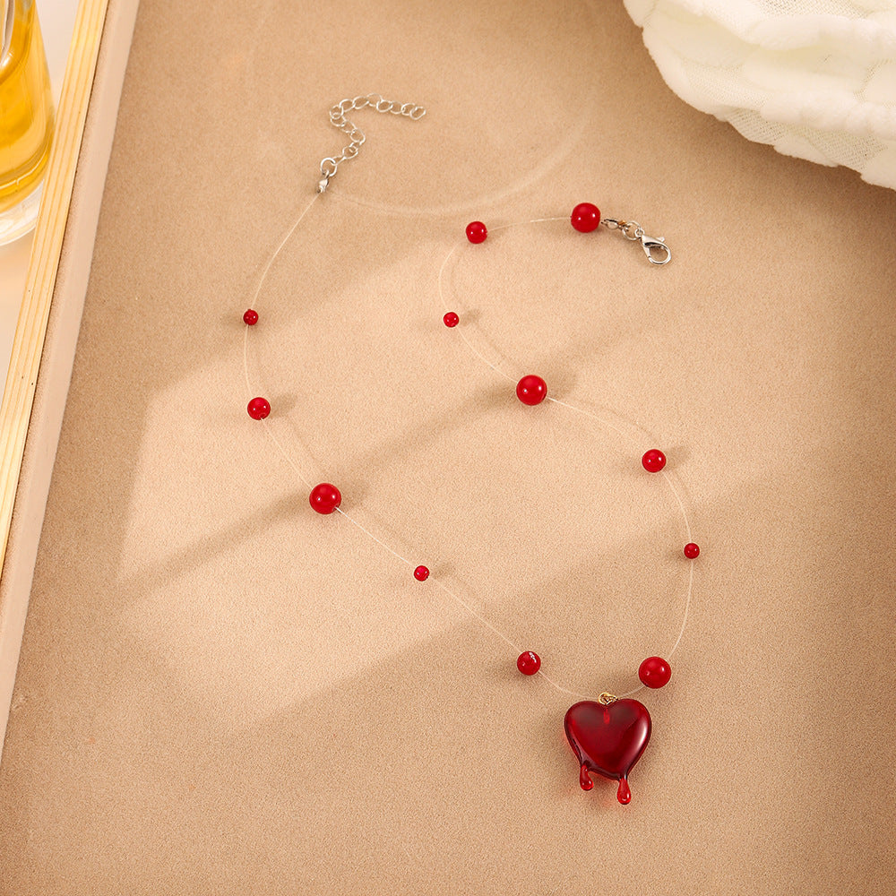 Wholesale Halloween Red love blood drop bead necklace