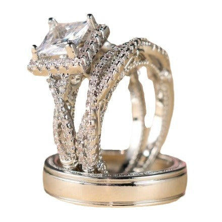 Wholesale Three-piece set of ultra-flash large zircon couple rings