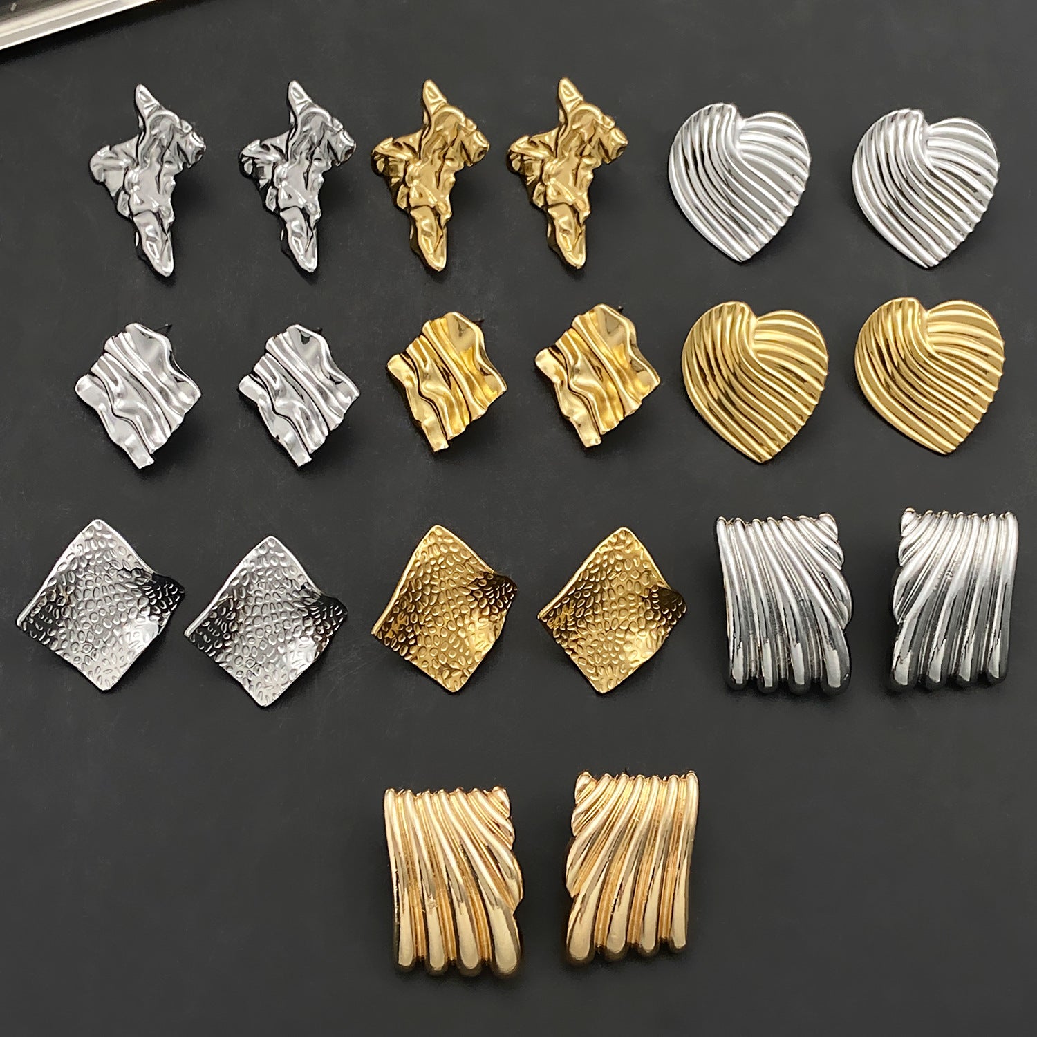 Wholesale Titanium steel pleated geometric  irregular round square lovely earrings