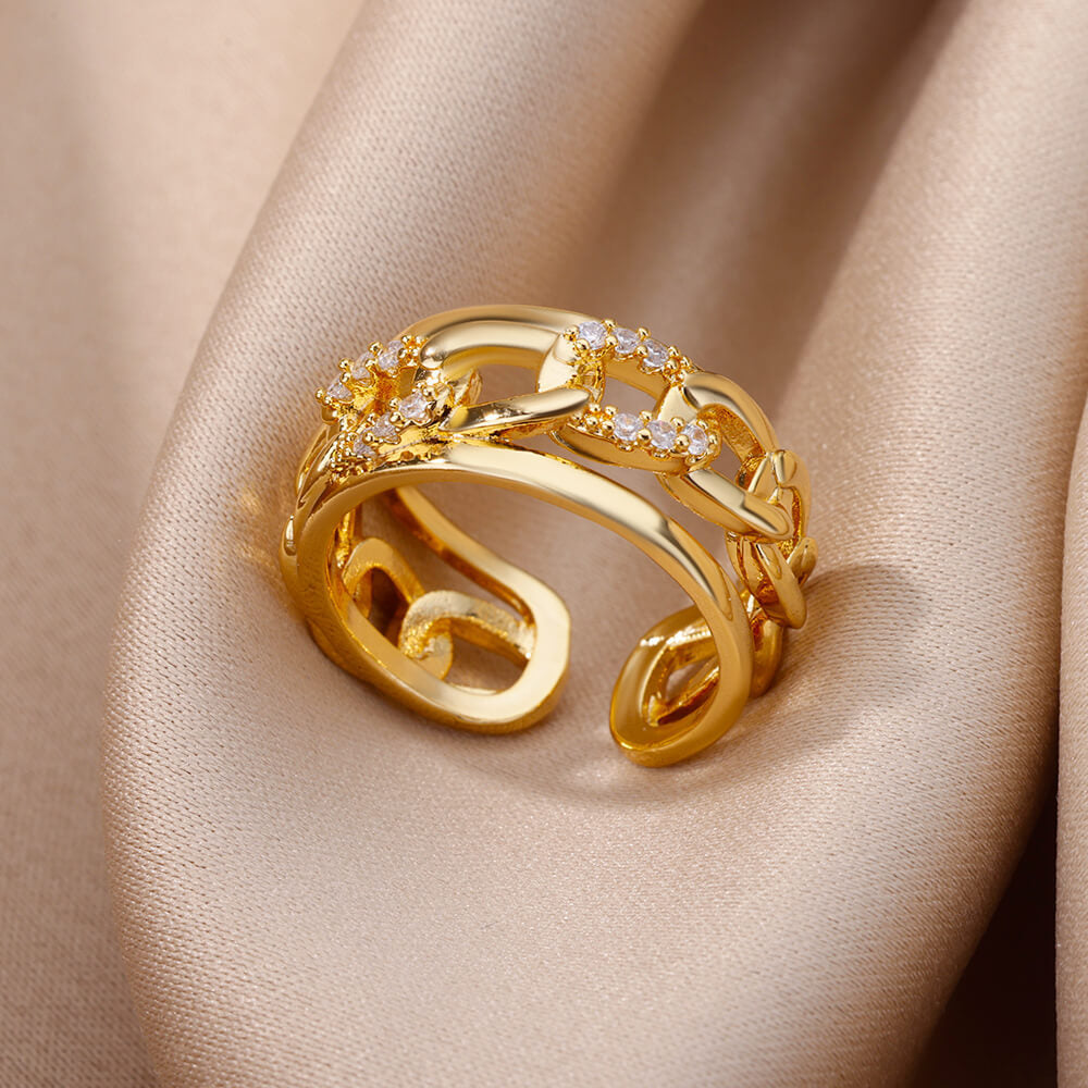 Wholesale Cross-border Light Luxury Retro Style Green Zircon Open Ring 18K Gold Plated Emerald High-grade Finger Ring Jewelry