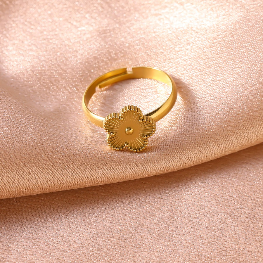 Wholesale Titanium Steel Five-Leaf Flower Adjustable Ring for Women
