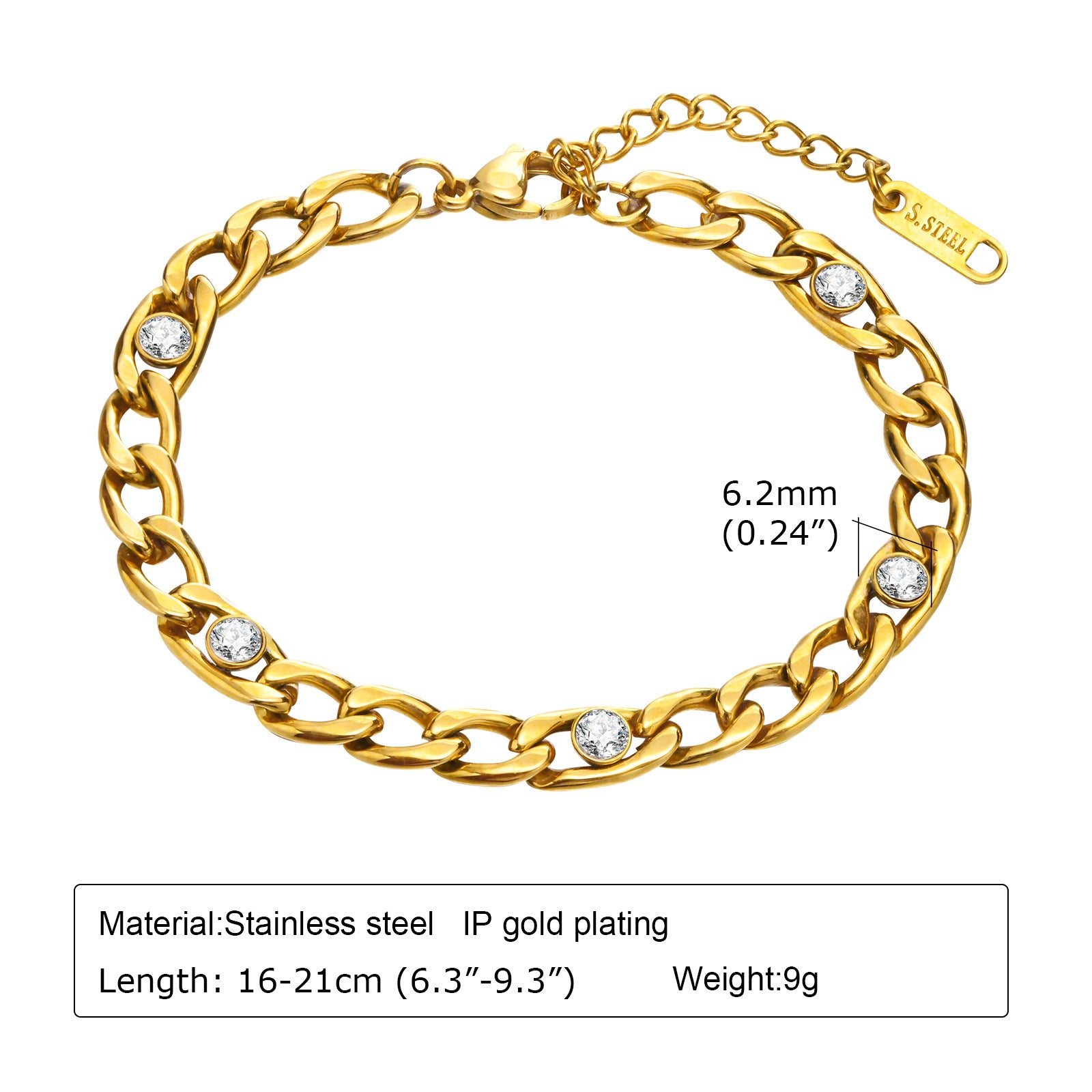 Wholesale Stainless Steel Gold Green Zircon Layered Bracelet For Women Stylish Fashion Jewelry Accessory Gift