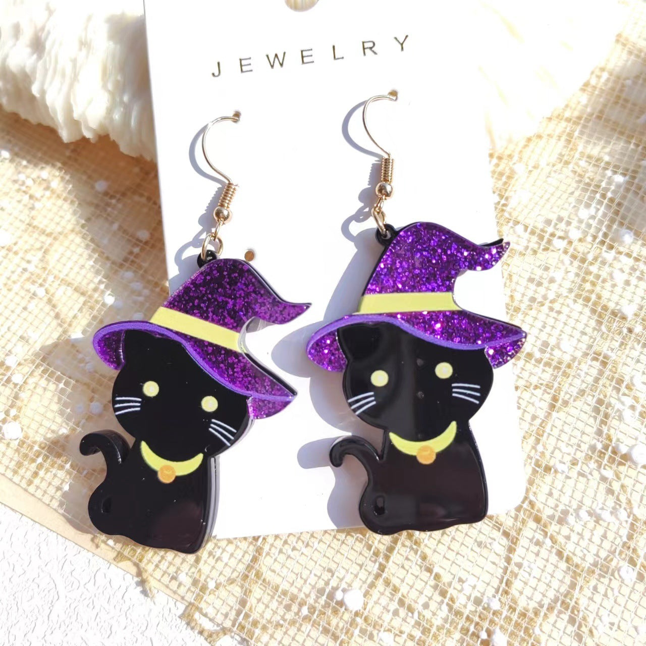 Wholesale  Black Cat Witch Hat Acrylic Earrings - Trendy Party Wear Fashion Accessory for Women Gift Boutique Resale