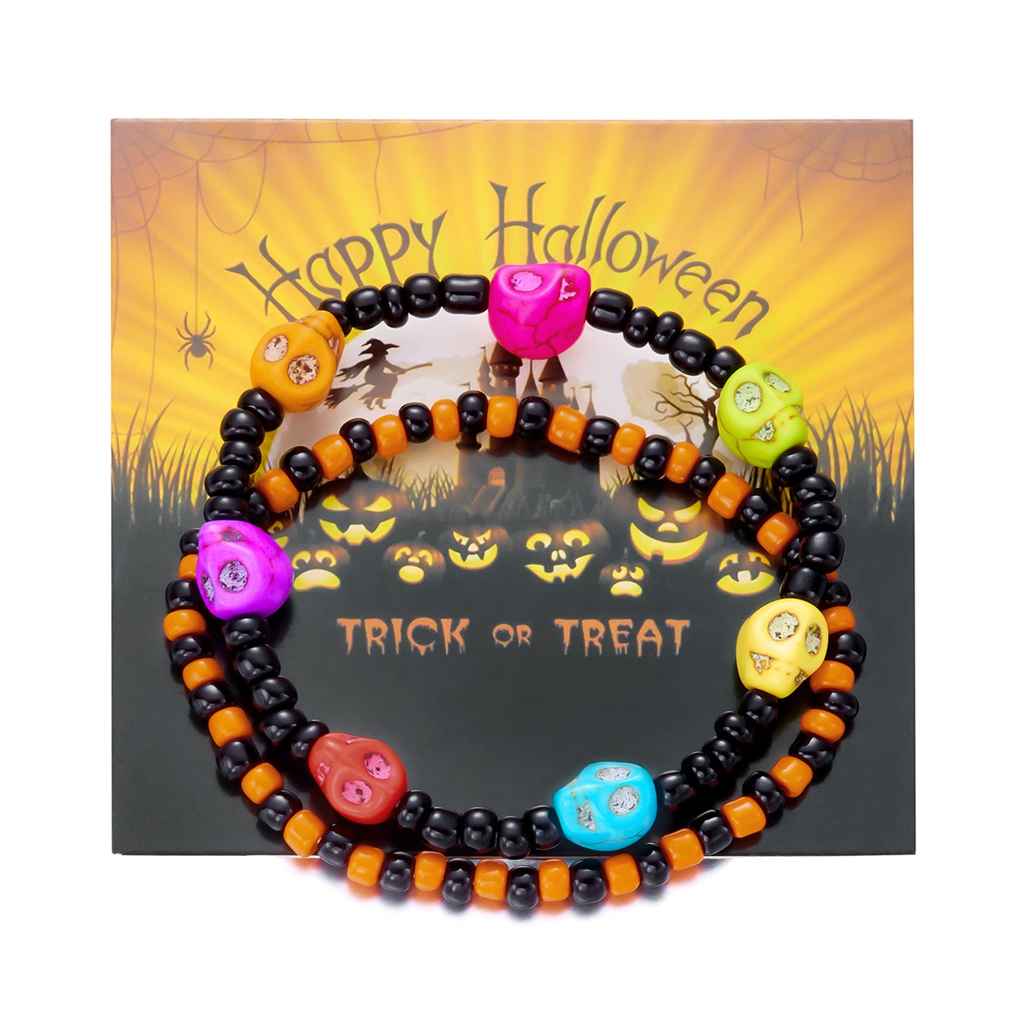 Wholesale Halloween Resin Beaded Bracelet Skull Paper Card Bracelet