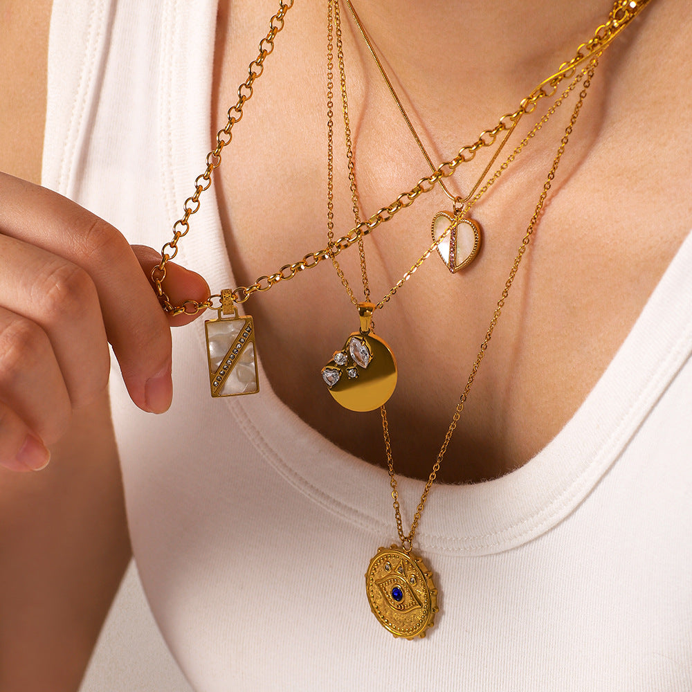 Wholesale Stainless Steel  Retro Necklace Love Geometric Pendant Jewelry